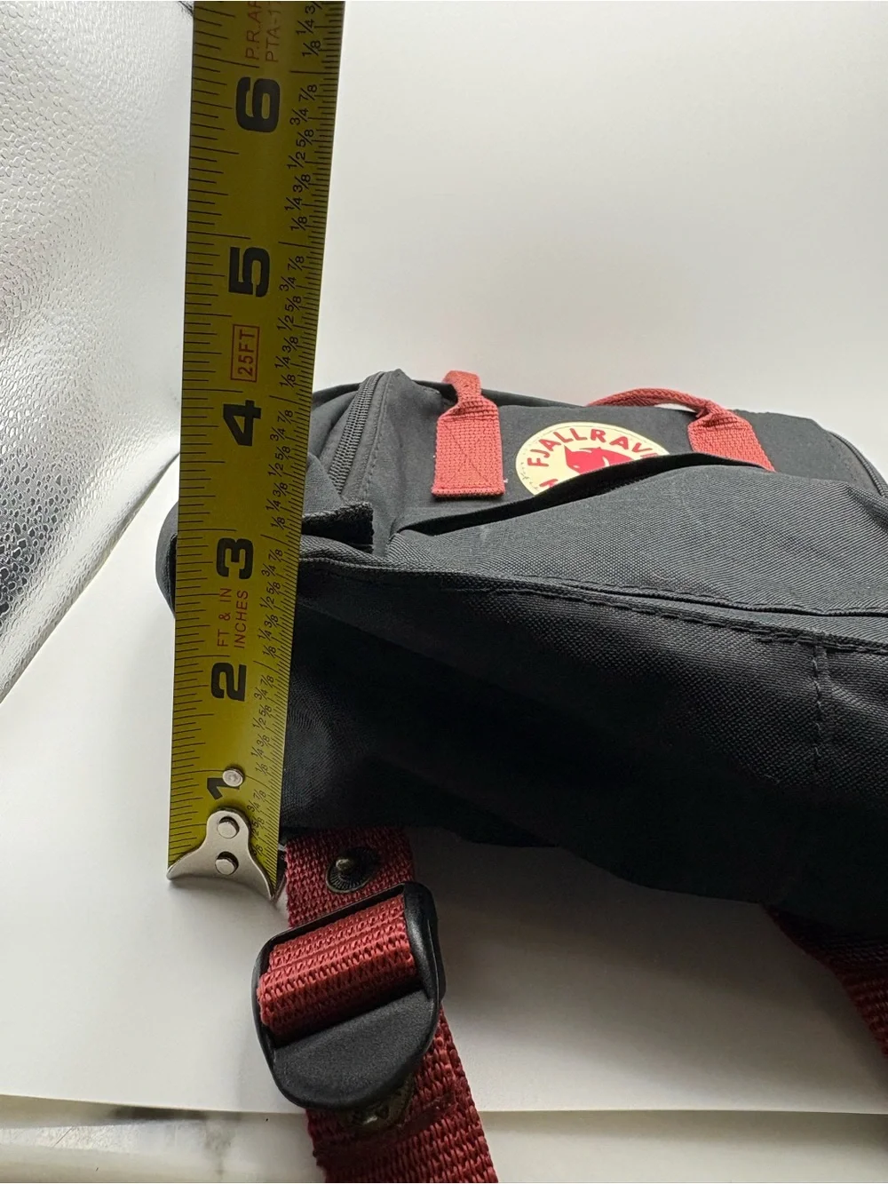 Fjallraven Kanken Mini Backpack Black Red Adjustable Straps & Pockets